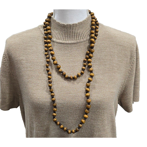 Plunder Larissa Bohemian Festival Wooden Beaded Necklace Brown Boho 70's Vibe - Picture 1 of 5